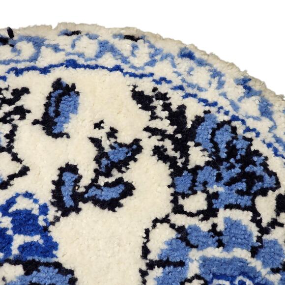 Vtg MCM 50s Latch hook Rug Circle‎ Blue Floral Handmade Cottage Shabby 32" Round - Picture 2 of 15